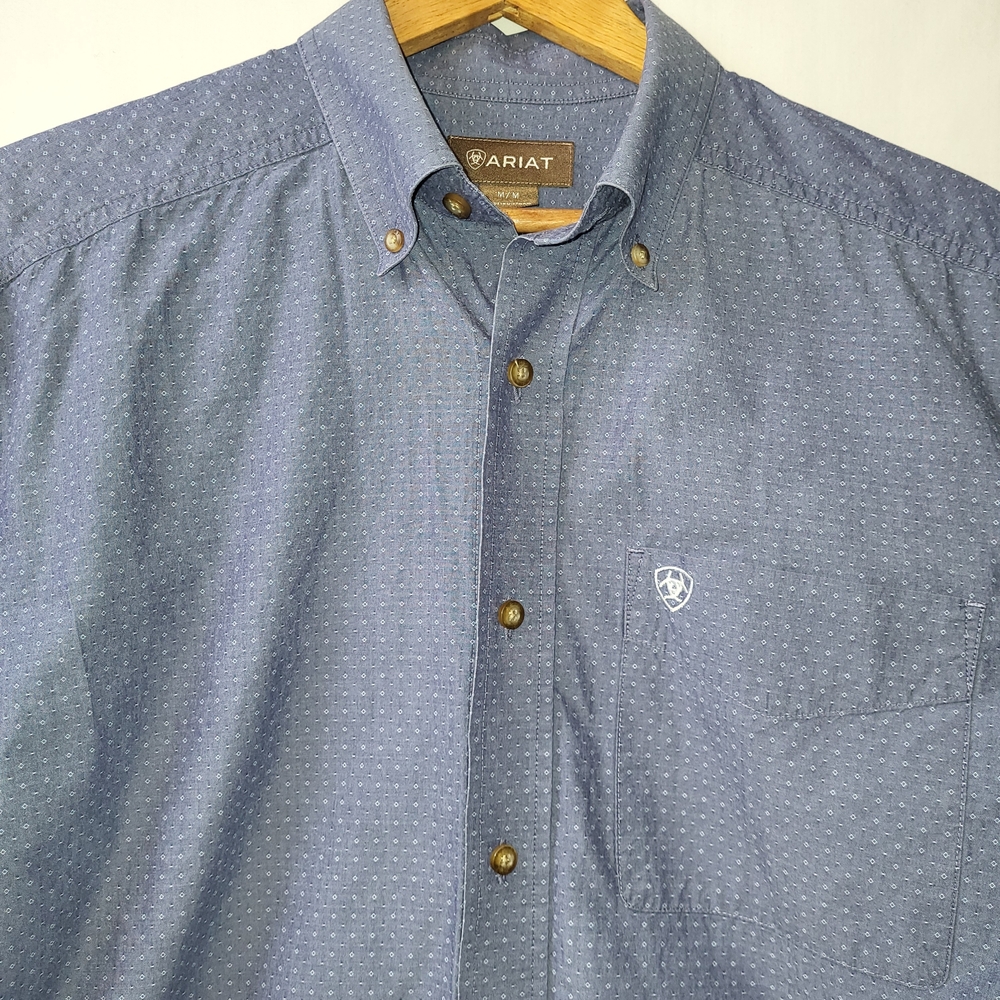 Ariat Blue Patterned Casual Button Down Shirt Men… - image 3